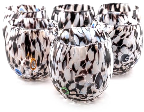 MurArt Bicchieri di Murano Set da 6 bicchieri da 400ml Collezione Marea in vetro soffiato a mano in lavorazione artigianale Made in Italy (Bianco e Nero, Bicchiere 6pz)