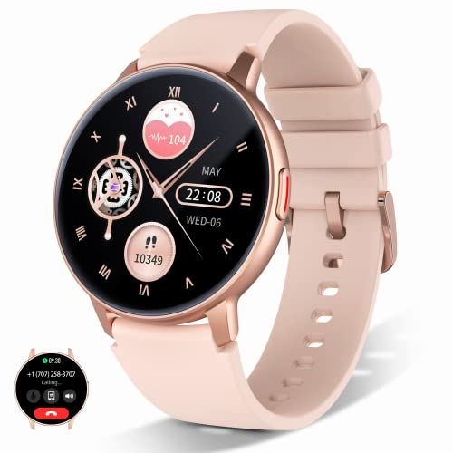 Smart Watch for Women Men(Answer/Dial Calls), 1.3 Round Face Watches Always-on Display Smartwatch for Android and iOS Phones, IP68 Waterproof Fitness Tracker with Ai Voice, Heart Rate, Sleep (Beige)