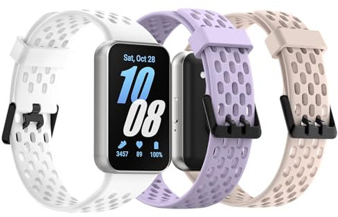 TiMOVO 3pack Banda Sportiva Compatibile con Samsung Galaxy Fit 3, Banda Regolabile in Silicone Morbido con Orifizio per il Flusso d'Aria per Uomini e Donne, Rosa Nebuloso+Viola+Bianco