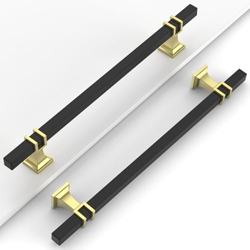 Coinkoly 10 Pack Gold & Black Cabinet Handles - 192MM Hole Centers - Kitchen Cupboard & Drawer Handles - UK0012
