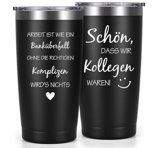 Livole Weihnachtsgeschenke für Kollegen, Kollegin, Männer, Abschiedsgeschenk Kollegen, Arbeit ist wie ein Banküberfall, Kollegen Geschenk zum Geburtstag, 600ml Camping Becher, 20oz Edelstahl Glas