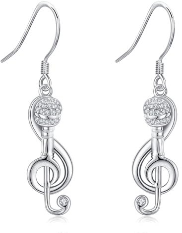 Music Note Earrings Sterling Silver Microphone Treble Music Dangle Drop Earrings Music Clef Mother's Day Jewellery for Women Mum Musician