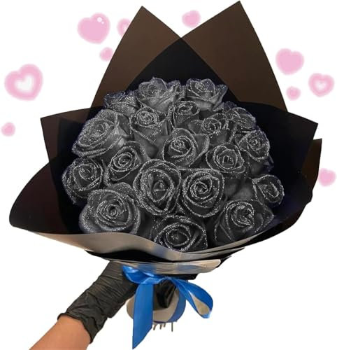 Glitter Rose Bouquet, Artificial Rose Flowers Bouquet, DIY Bouquet Shiny Fake Rose, Bouquet Love Gift, Love Gifts for Valentine's Day Gift, Anniversary, Engagement, Graduation (Silver, 50 Roses)