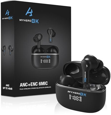 Kopfhörer Hybrid ANC + ENC mit 6 Mikrofon, Wireless Earbuds Bluetooth 5.4, Ohrhörer mit Noise Cancelling, Transparenzmodus und Deep Bass In-Ear für Android/iPhone, 40 Stunden Wiedergabe, Schwarz Hülle