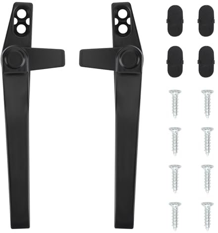 2PCS Universal Window Handle Replacement Kit, Double Glazing Windows and Sliding Doors Handles with Fixing Screws, Black Zinc Alloy Right/Left Hand Window Handles for Home Office Room Windows