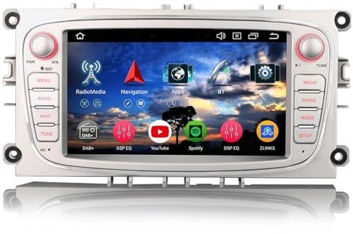 Erisin 4GB+64GB Android 14 Autoradio mit GPS Navigation für Ford Focus Mondeo S-Max C-Max Galaxy Bluetooth 5.0 CarPlay Android Auto DSP WiFi DAB+ IPS OBD2 8-Kern 2.0GHz CPU
