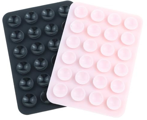 Devenirriche Silicone Suction Phone Case Mount, 2 Pcs sticky Suction Cup phone holder Non Slip Suction Cup Phone Mount for Car and Home Use (Black, Pink)