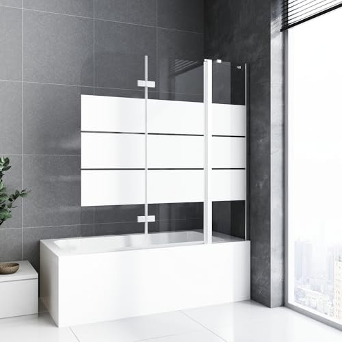 BD-Baode Duschwand 160 x 140 cm, 2 teilig faltbar, Duschwand mit Stabilisierungsstange, Gestreift, Glas, Badewanne, Badewannenaufsatz