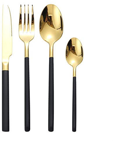 KXQYIKYI Bolo Tie für Herren, 24-teiliges Besteckset, Gabeln, Messer, Löffel, 18/10 Edelstahl, Geschirr, Besteck-Set, Spiegel, Gold, Löffel, Messer, Essstäbchen-Set