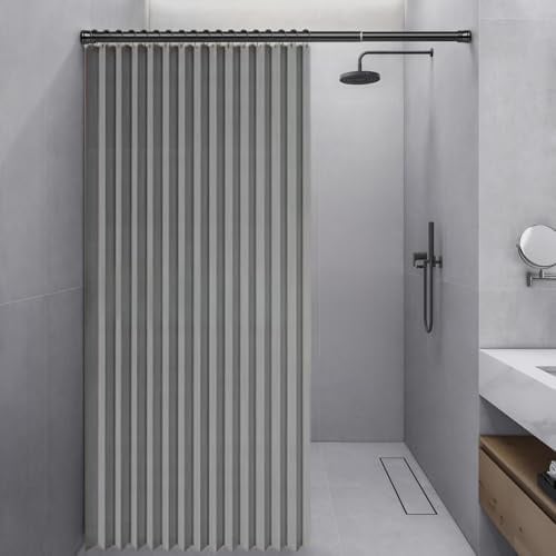 Momooda Faltbarer Duschvorhang Wasserdichter, Grau, 260x200cm | Gewicht aus Leinen, Magnet, Spritzwassergeschützt, Schnellverschluss, Duschvorhang Anti Schimmel