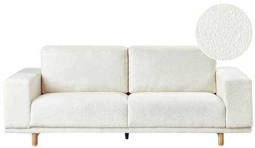 Beliani 3-Sitzer Sofa Bouclé Creme weiß mit Holzbeinen 220 cm lang Retro-Stil Nivala