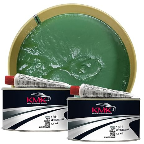 Stucco vetroresina con indurente 1,5 KG + 1,5 KG KMK | CONFEZIONE DA 2 UNITÀ | Rinforzato con fibre di vetro | Professionale per carrozzeria