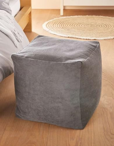 Dekoleidenschaft Sitzpouf Grey 40x40 cm, Bezug aus Feincord in grau, Sitzwürfel, Hocker, Sitzkissen