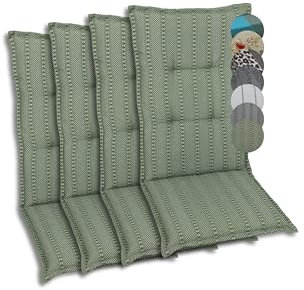 GO-DE Textil Bequeme und attraktive Polsterauflagen für Hochlehner-Gartenstühle (4er-Set, Streifen Grün, Hochlehner)