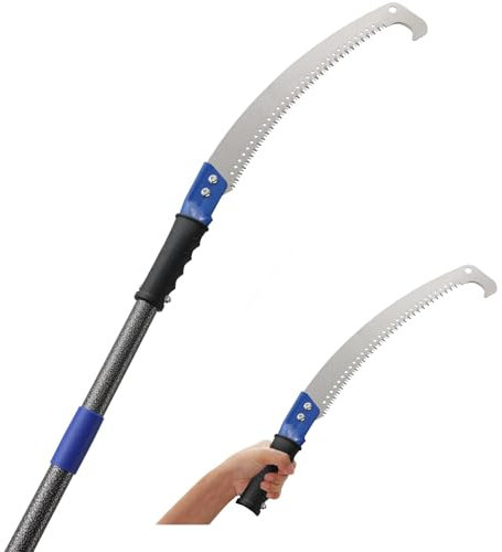 Harrms Scie d'élagage, bleue, scie de jardin pour arbres, avec lame incurvée, scie à arbre à longue portée pour tondeuse, cour, jardin, terrasse, arbres, branches, 304 cm