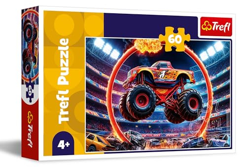 Trefl - Un Monster Truck - Puzzle 60 Pièces - Puzzle coloré avec des Personnages de Bande Dessinée, Divertissement Créatif, Loisir pour Les Enfants à partir de 4 Ans