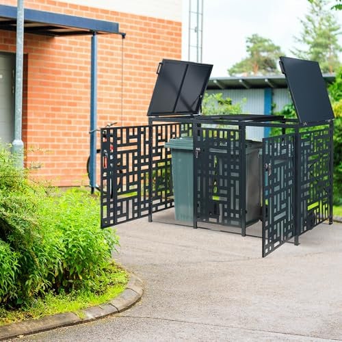 casa.pro Mülltonnenbox 3er Bernalda Mülltonnenverkleidung für 3 Tonnen 240l abschließbar 116 x 196 x 80 cm Müllbox wetterfest Mülltonnenhaus Stahl Anthrazit