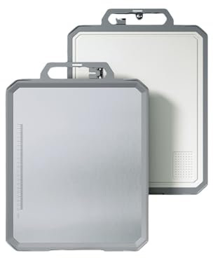 Large Cutting Board with Handle,Stand & Knife Sharpener -17x12 Stainless Steel Cutting Boards for Kitchen - Dishwasher Safe, Double Sided Chopping Board, Stainless Steel Cutting Board/PP(316)