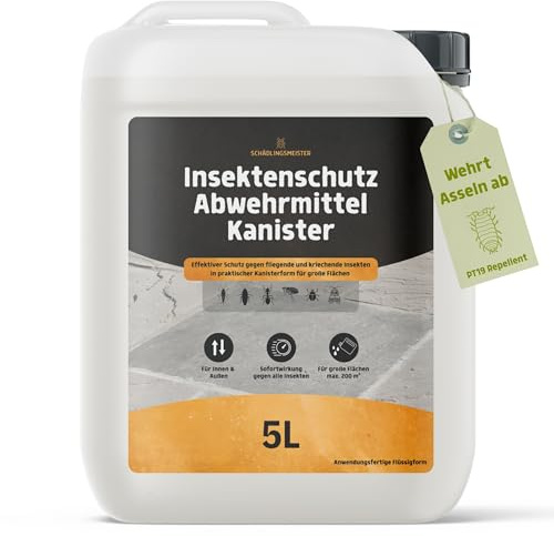 Gegen Asseln! – Insektenschutz Abwehrmittel Kanister – 5 L – Anwendungsfertig – Mittel gegen Kellerasseln & Feuchtigkeitsinsekten – Für Keller, Garage & Terrasse – Langzeitschutz – PT19 Repellent