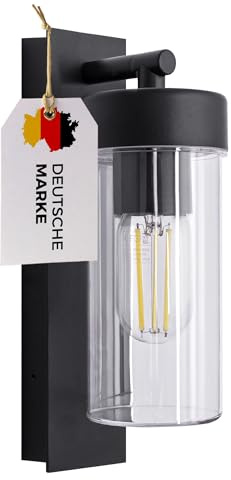 max K O M F O R T LED Außenwandleuchte E27 Schwarz IP44 – Moderne Wandlampe aus Aluminium & Kunststoff für Garten, Terrasse & Fassade, 230V, ohne Bewegungsmelder, ohne Leuchtmittel 4052B