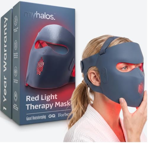MyHalos Red Light Therapy Face Mask, LED Mask, 4 Wavelengths, Anti-Aging | Red Light Mask 4 Wavelengths, 360 LEDs for Anti-Aging, Wrinkles, Fine Lines & Blemish Reduction, Led Face Light Therapy Mask