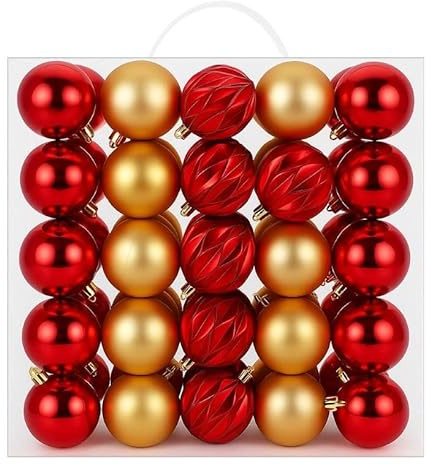 50pcs Christmas Baubles, 6cm Shatterproof Christmas Tree Balls Ornaments, Xmas Hanging Decorations for Holiday Tree & Home Décor (RED & GOLD)