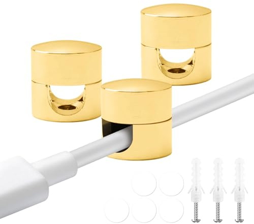 3PCS Metal Premium Aluminum Cord Anchors for Desk Organization, Self Adhesive Cord Tidy Management for USB Charging Cable, Power Cords, Wall, PC, Office, Home, Other Cords(Gold)