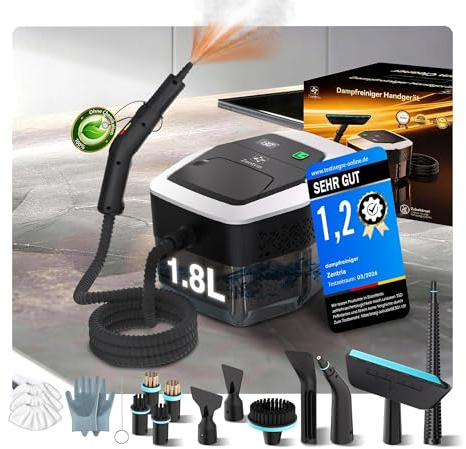 16-IN-1 Dampfreiniger Handgerät【100% Reine Dampfreinigung – SPJ Spitzentechnik】Dampfreiniger für Alles【Batterieloser Stufengriff mit Deutscher CTL-Technik】Dampfbesen für Boden, Küche etc. (1.8L)