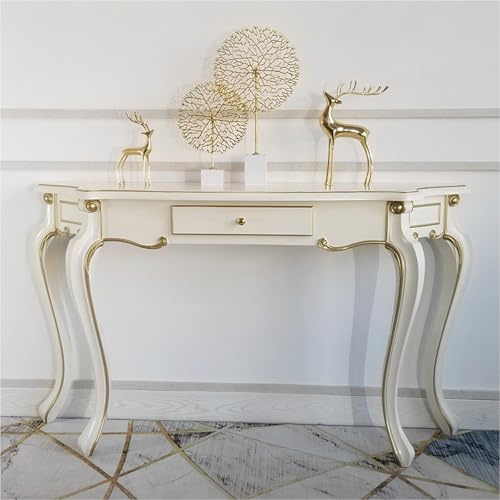 TUPAFJU Console Blanche et dorée, Table d'entrée Moderne en Bois avec tiroir, Table d'appoint pour Hall d'entrée ou Salon(140cm/55in)