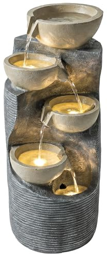 Fontaine de jardin Outsunny, fontaine d'extérieur avec éclairage LED et pompe, fontaine à cascade à 5 niveaux pour intérieur/extérieur, patio, jardin, terrasse, porche
