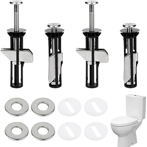 MAXMURYS Kit Fissaggio Sedile WC 12 Pezzi, 4 Bulloni M5 con Rondelle e Dadi, Viti per Tavoletta WC con Corpo in Acciaio Inox e Parti in Plastica, per Fori da 14 a 20 mm