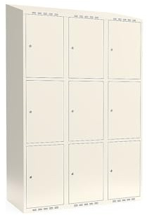 kaiserkraft | 3er-Schließfachschrank Fydor | 3 Abteile | Weiß | B 1200 mm | schräge Dachform | Zylinderschloss