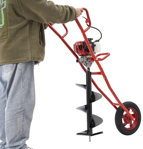 52CC - Trapano a colonna a due tempi, 1,46 kW, trapano da giardino con carrello manuale, trapano a benzina a due tempi, adatto per lavori di perforazione in giardino e di perforazione