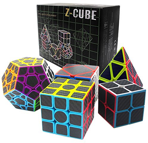wcocow Carbon Fiber Zauberwürfel Set 2x2x2, 3x3x3, Meganminx, Skewb, Pyraminx Cube (5 Stück, Set02)