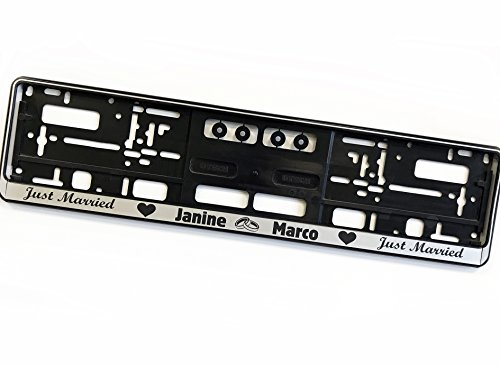 Nummernschildhalter/Kennzeichenhalter personalisierbar Gratis Wunschgravur 2er Set passend für alle gängigen Fahrzeugmarken- und Modelle