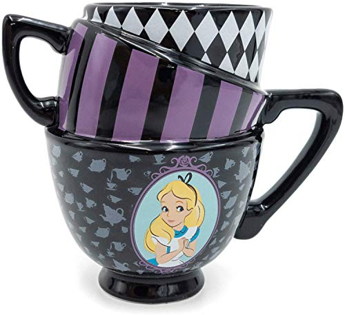 Silver Buffalo AW8295B Disney Alice in Wonderland Stacked Tea Cups 3D Sculpted Ceramic Mug, 20-Ounces, Black