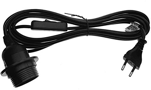Trango 1011-500B Lampenfassung mit ON/OFF Schalter - E27 Fassung schwarz mit 5m Netzkabel Schraubring I Schalter I Lampenaufhängung I Pendelleuchte I Hängeleuchte ohne Leuchtmittel