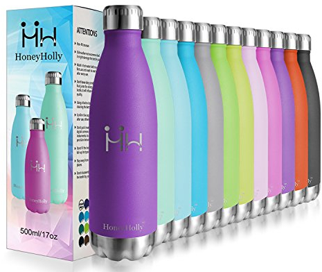 HoneyHolly Trinkflasche Edelstahl, Thermosflasche 500ml, BPA-frei Auslaufsichere Vakuum Isolierte, Thermoskanne 0,5l, Doppelwandige Isolierflasche für Fahrrad, Reisen, Sport, Yoga, Camping, Fahrrad