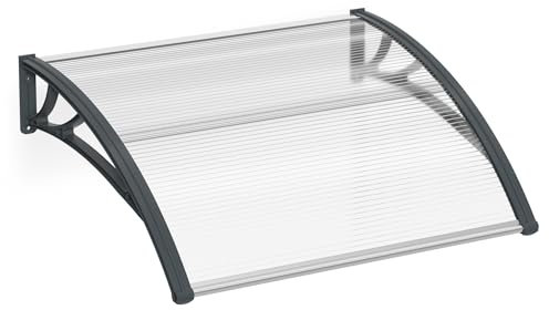 HENGMEI 100x120cm Vordach Haustür Überdachung Haustürvordach Pultvordach Türdach Regenschutz, Transparent Kunststoff, Grau