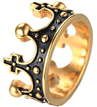 PAURO Herren Edelstahl Europa und Amerika Stil Imperiale Krone Ring Golden Größe 60 (19.1)