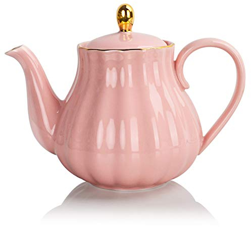 Sweejar Royal Teiera, teiera in ceramica con infusore rimovibile in acciaio inox, teiera con fiori e foglie sfuse – 750 ml (Rosa)