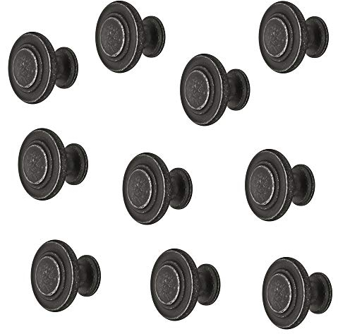Gedotec Poignée de Meuble en Métal Style Ancien Noir Fer - Bouton Vintage HELLAS pour Placard de Cuisine, Tiroirs et Portes - Rond Ø 10 mm
