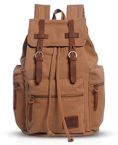 FANDARE Vintage Rucksäcke Schulrucksack Leinwand Daypacks Ranzen Mädchen Schulranzen für 14 Zoll Laptop Taschen Herren Damen Schultasche für Arbeit Wandern Reisen Camping Rucksack Gelb