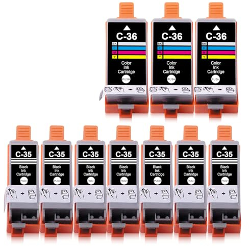 Yongairuink PGI-35 CLI-36 Tintenpatronen Ersatz für CAN PGI 35 CLI 36 PGI35 CLI36 für CAN IP100 IP110 IP110WB IP100WB Mini260 Mini320 TR150 TR160 (7 Schwarz 3 Farbe)