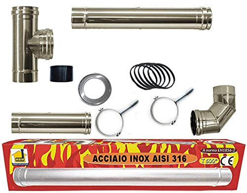 Canna Fumaria Kit tubi stufa a pellet Ø 80. Canale da fumo in acciaio inox AISI 316L CE Made in Italy UNI 1856