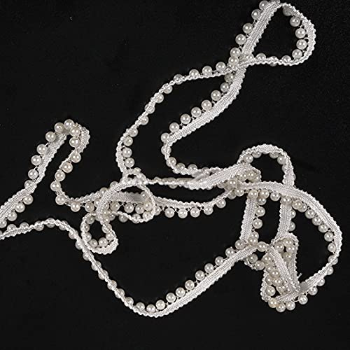 3 Yards Weiß Spitzenband mit Perlen, Borte Perlen-Band Kragen Applikation, Spitzenborte Nähen, Bestickte Applikation, für Nähen, Kleidung, Kragen, Kleid, Hochzeitskleid