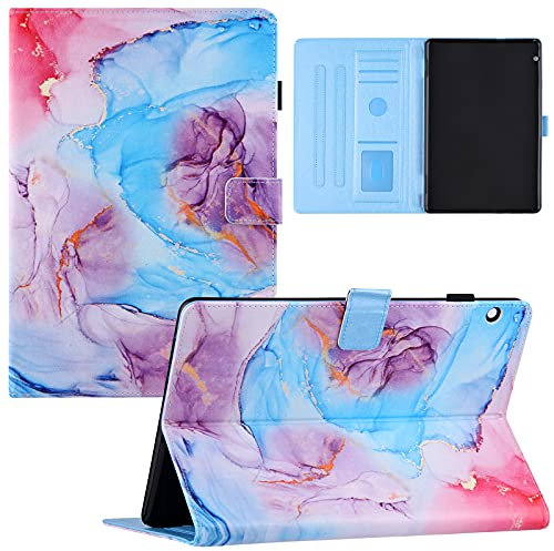 Compatible avec Huawei MediaPad M5 Coque,PU Leather Protective Étui avec Fonction de Support Tablette Housse avec Fente Carte pour Huawei MediaPad T5/AGS2-W09, AGS2-W19, AGS2-L09,Marbre rose bleu