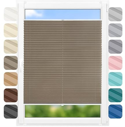 Birrke® Klemmfix Plissee ohne Bohren 85x120 cm, lichtdurchlässig, Blickdicht - Up & Down Faltrollos für Fenster ohne Bohren - Jalousie innen, Sichtschutz, Sonnenschutz - Desert Flower, Braun
