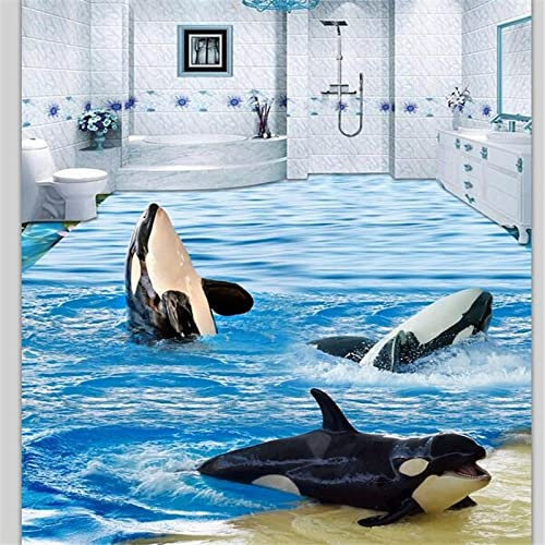 Fototapete Tapete Tapeten Für Wohnzimmer Kundenspezifische Bodenmalerei 3D-Delfine Sprühen Wellen 3D-Wohnzimmer Selbstklebende Bodenfliesen Zum Bemalen, 430 X 300 Cm Tapete Bodenaufkleber Für Woh