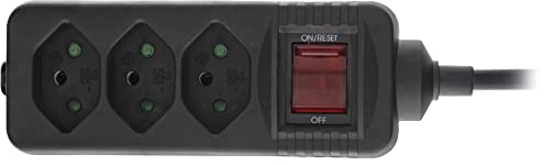 InLine® Multiprise Suisse 3 Prises avec Interrupteur, 1,5 m, Noir